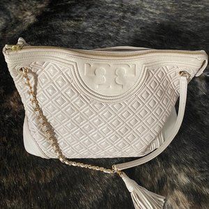 Tory Burch Fleming Quilted Leather Tote in Bedrock